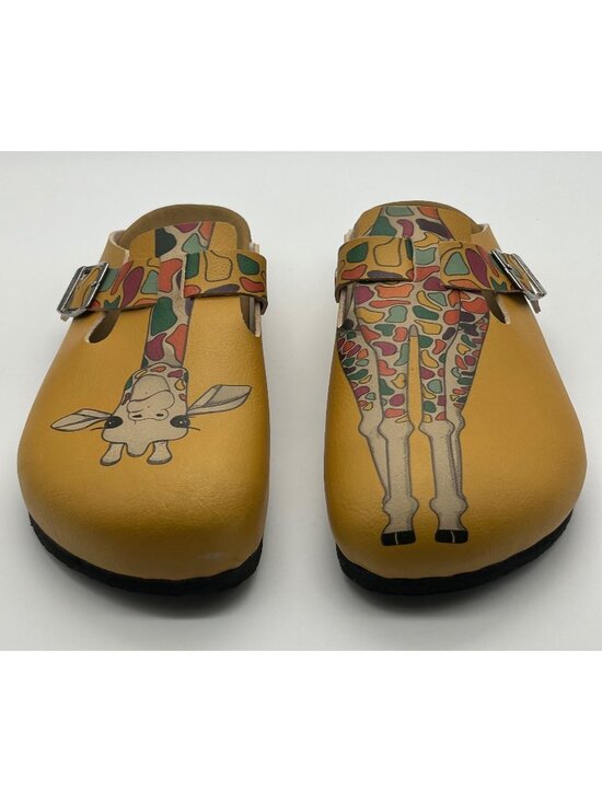 Goby Shoes - Goby Women's Giraffe Yellow Slip-On Clogs Vegan Faux Leather Whimsical Shoes 39